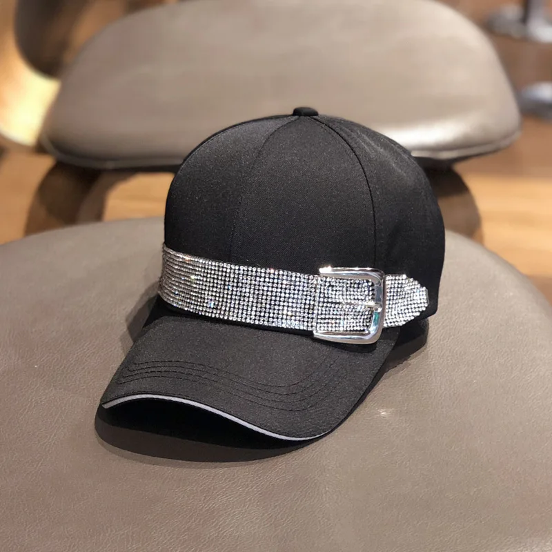 2022 New Fashion Rhinestone Belt Baseball Caps for Women Snapback Sport Caps Outdoor Sun Hat Gorras Black Hat