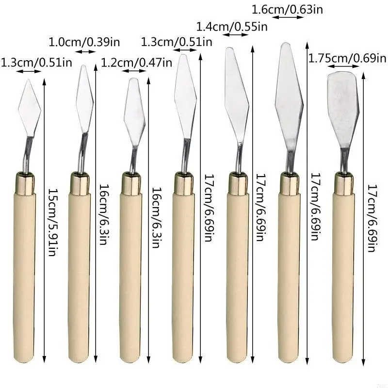 7 PCS 유연한 페인팅 스크레이퍼 나이프 팔레트 페인팅 주걱 유화 용 나무 손잡이 미술 도구 공예 취미
