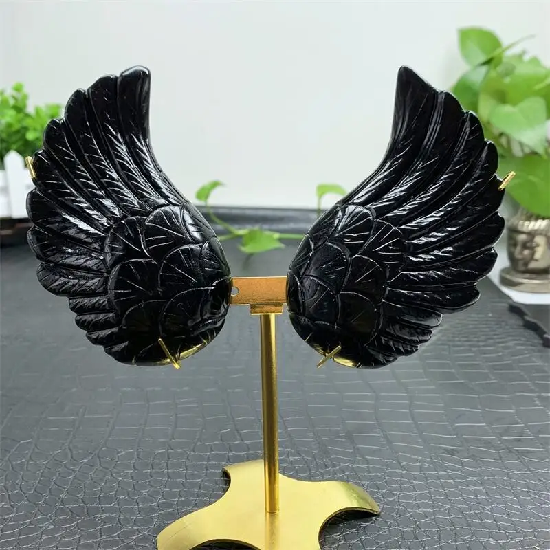 

Natural Black Obsidian Angel Wings Crystal Carving Healing Lucky Energy Stone Beautiful Fashion Christmas Home Decoration 1pair