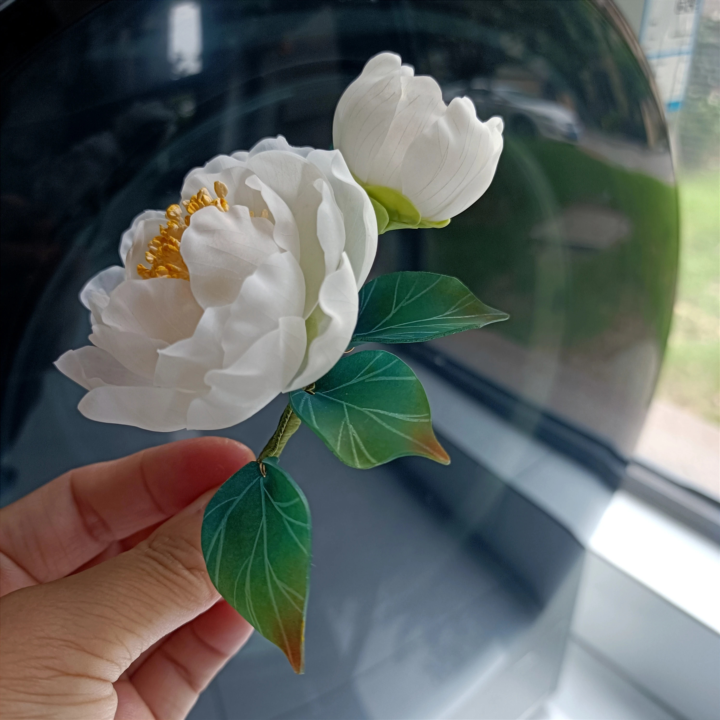 LALAVARA 맞춤형 흰색 작약, 여성 헤어 장식