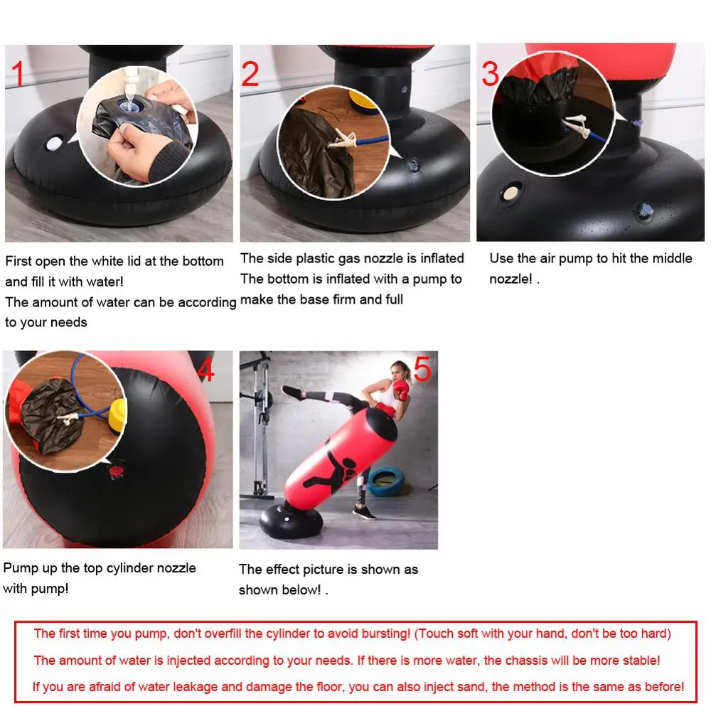 Inflatable Punching Bag for Kids Adults 160x65cm Boxing Training Sand Bag with Stand Punch for Karate Training
