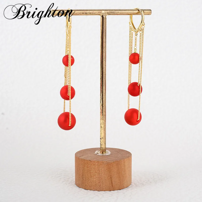 

Brighton 2023 Red Simulated Pearl Tassel Long Drop Dangle Earrings For Women Fashion Temperament Jewelry Year Party Accessories