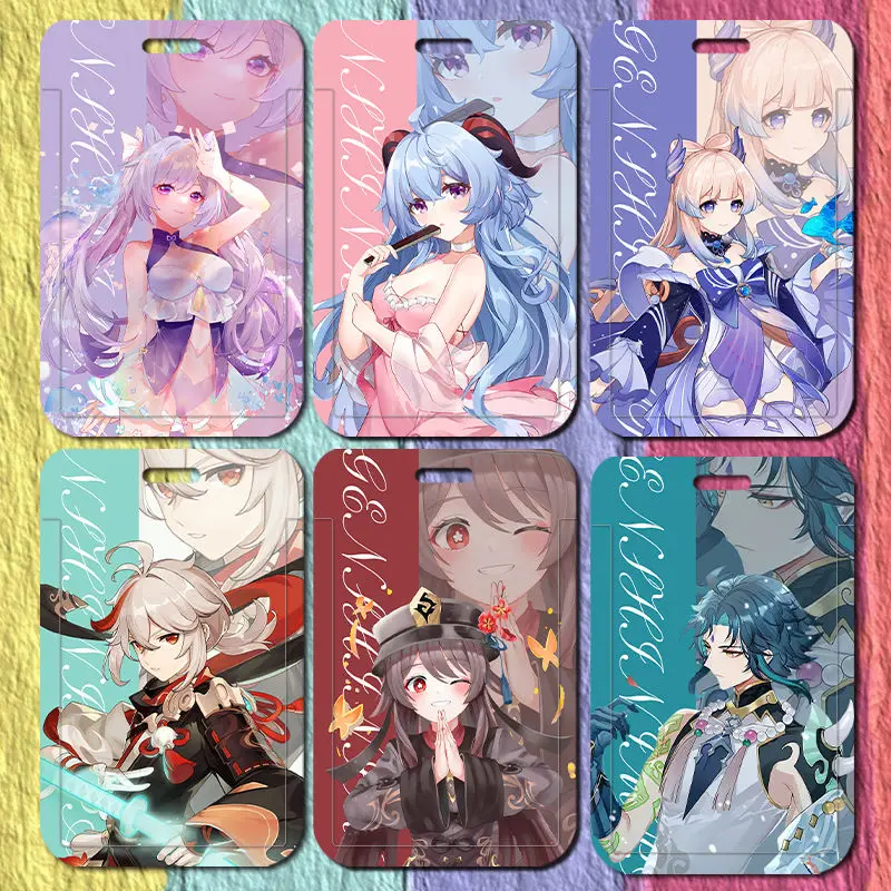 Genshin Impact game animation student Campus card card set lanyards keychain nurse accessories cute id badge holder badge clip genshin impact mouse pad anime large pc computer keyboard pad mousepad gamerr cute desk mat writing desk mat free shipping