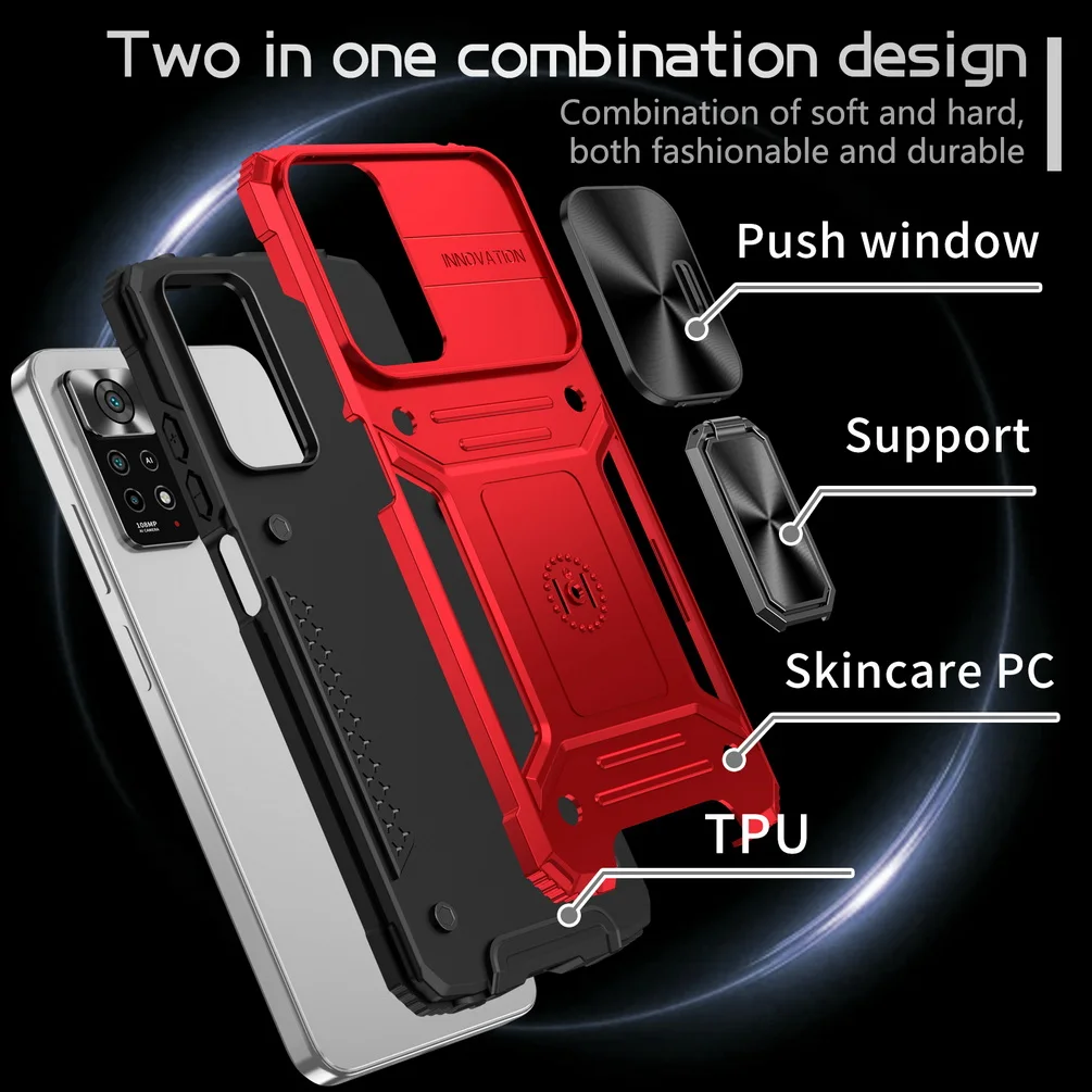 Removable Push-Pull Camera Protective Case For Xiaomi Redmi Note 12 11 11S POCO X5 Pro Metal Ring Buckle Holder Cover_voghion.com