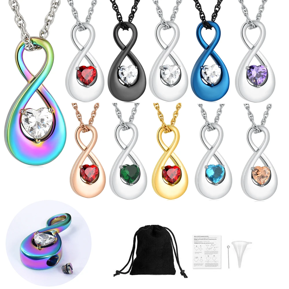 

Infinity With Crystal Urn Ashes Necklace Stainless Steel Pendant Women Jewelry For Human Ashes Keepsake Memorial Free Shipping