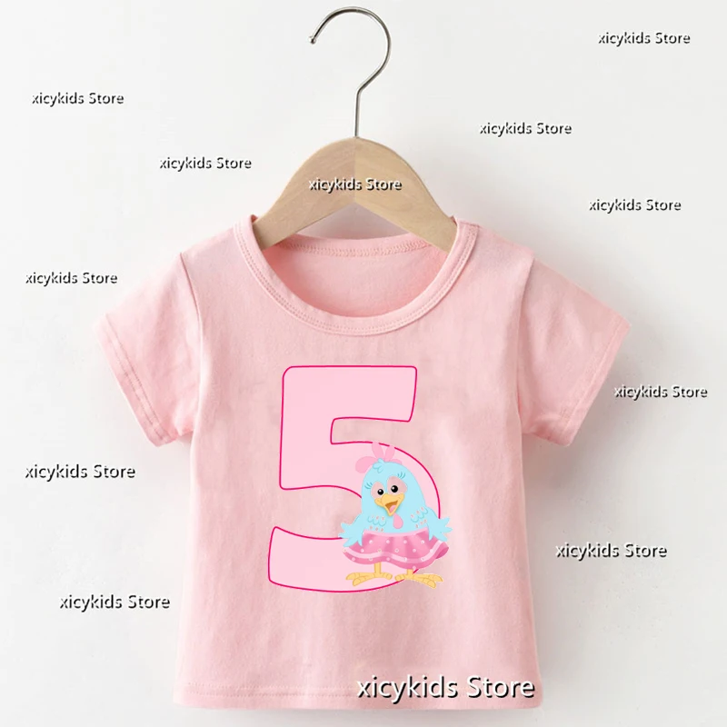 T-Shirt Per Il Girls1-9 Lettere Di Compleanno Abecedario Y Nul Meros Gallina Pintadita Cute Pulcino Cartoon Kids Tshirt Festa Di Compleanno Tee
