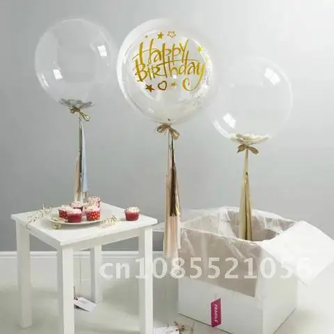 

Transparent Bobo Balloon 18/20/24/36inch Happy Birthday Sticker Helium Inflatable Air Ballon Wedding Party Decor kids Gift Favor