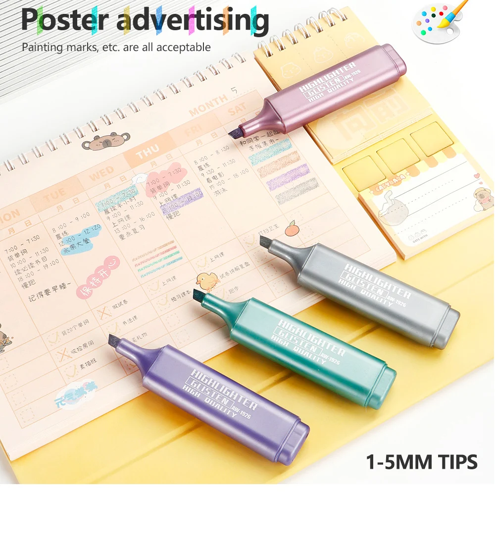 8-Farben-Metallic-Textmarker, fluoreszierender Stift mit hoher Kapazität zum Malen, Notizen, Büromaterial, Kunst, Schulbedarf. – Detail 2
