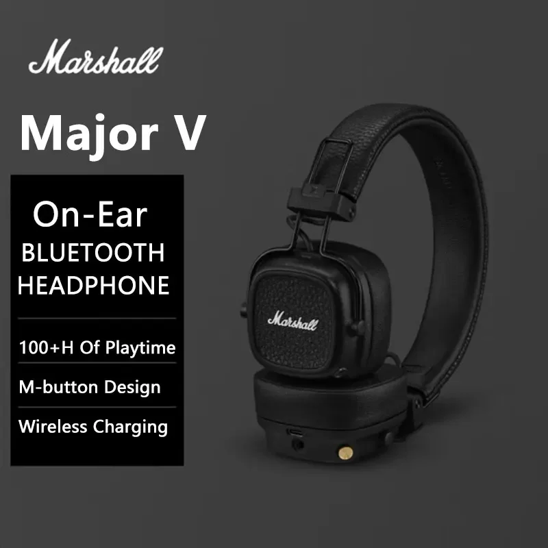 Marshall Major V Wireless Bluetooth Headphone with Mic Foldable Pop Rock Retro Headset Support Marshall Bluetooth App