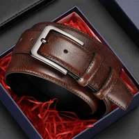 Ceinture de luxe pour homme en cuir PU avec boucle ardillon métallique, sangle de taille de créateur de haute qualité pour jeans, grandes tailles 3