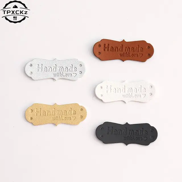 50pcs PU Leather Labels Tags For Handmade DIY Hats Bags Hand Made With Love Label For Clothes Sewing Tags Garment Accessories 2