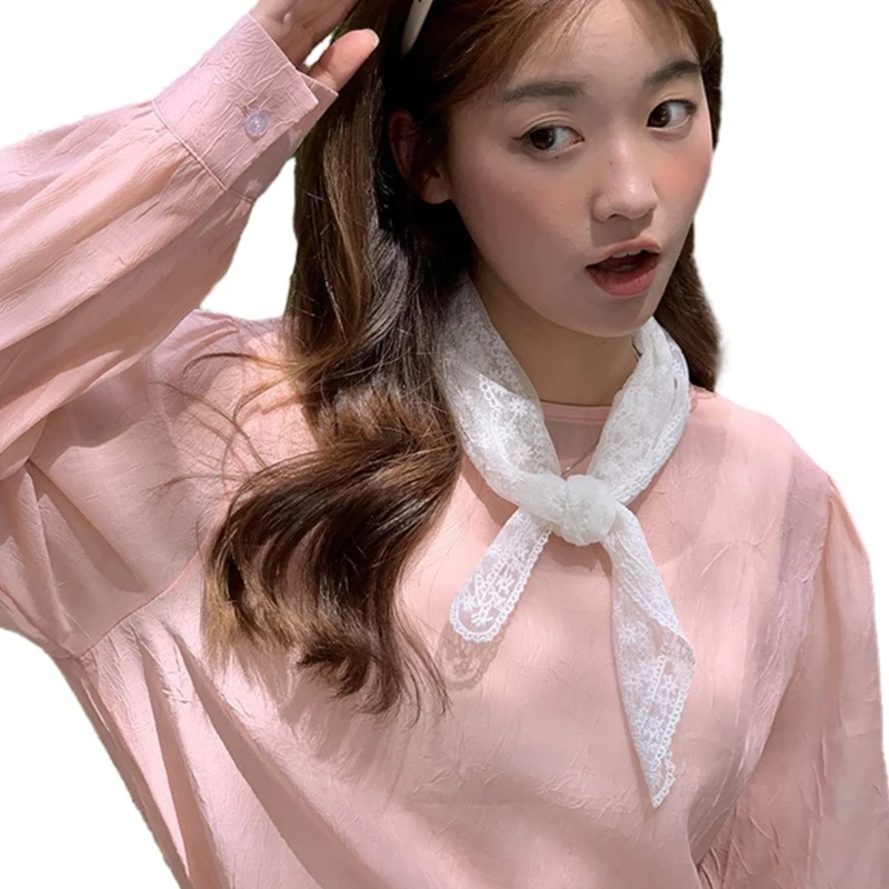 여름 자외선 차단 레이스 삼각형 머리 스카프 달콤한 소녀 스카프 레이스 꽃 터번 Y1UA