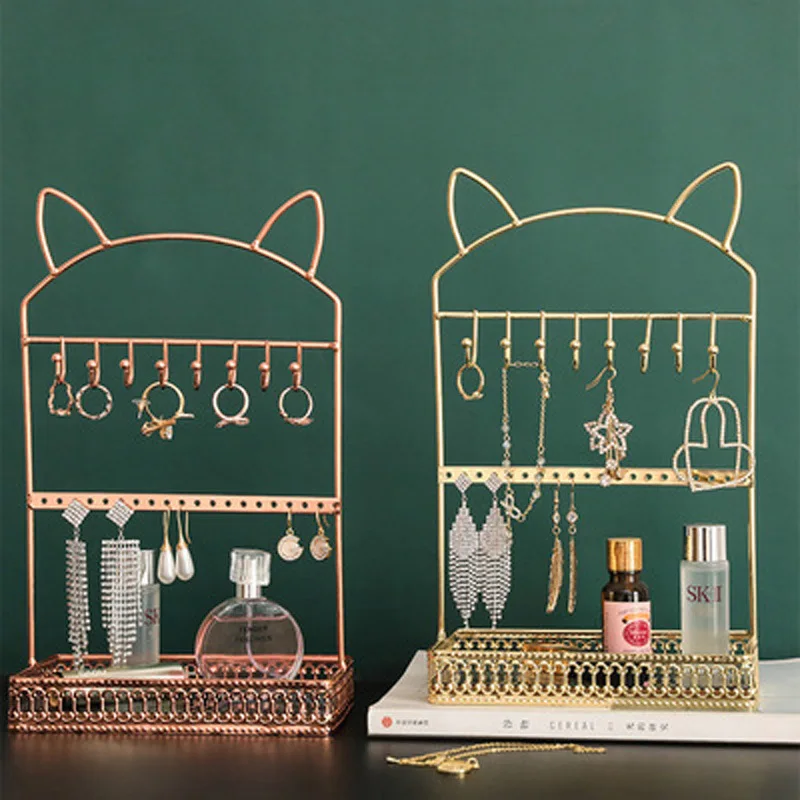 

Table Top Cosmetics Placement Stand Iron Jewelry Display Stand Earrings Necklace Storage Rack Creative Metal Jewelry