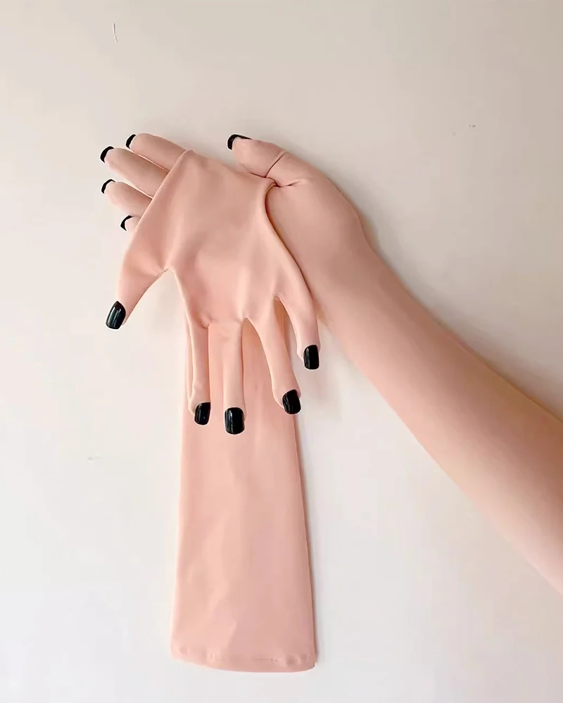 Fursuit kigurumi Pink Flesh Spandex Zentai Nail Gloves Men's /Women Cosplay Kigurumi Long Gloves With Nails cosplay Accessories