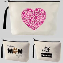 

Women Cosmetic Bag Canvas Handbag Portable Toiletry Wash Beauty Essential Makeup Bag Travel Organizers Footprints Strap Purse