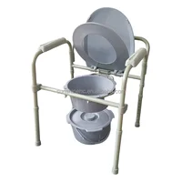 BA383 Steel Shower Chair With Toilet Cover Seat Pail Lid Bucket Toilet Chair Folding Commode 2