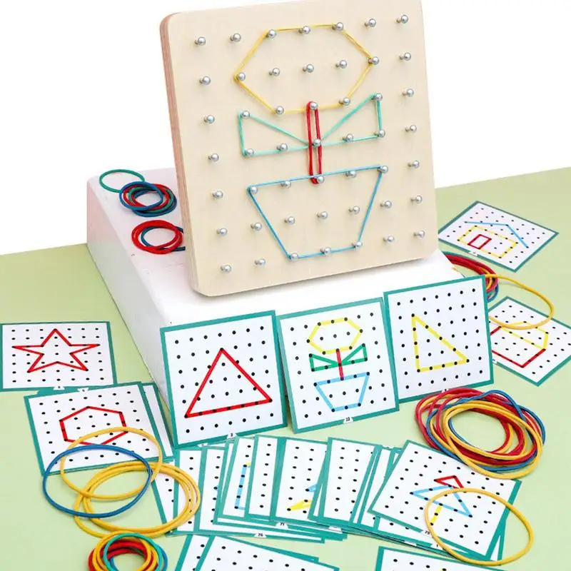 

Wooden Geoboards With Rubber Bands Graphics Rubber Tie Nail Boards With Cards Montessori Educational Toy Gift For Boys Girls
