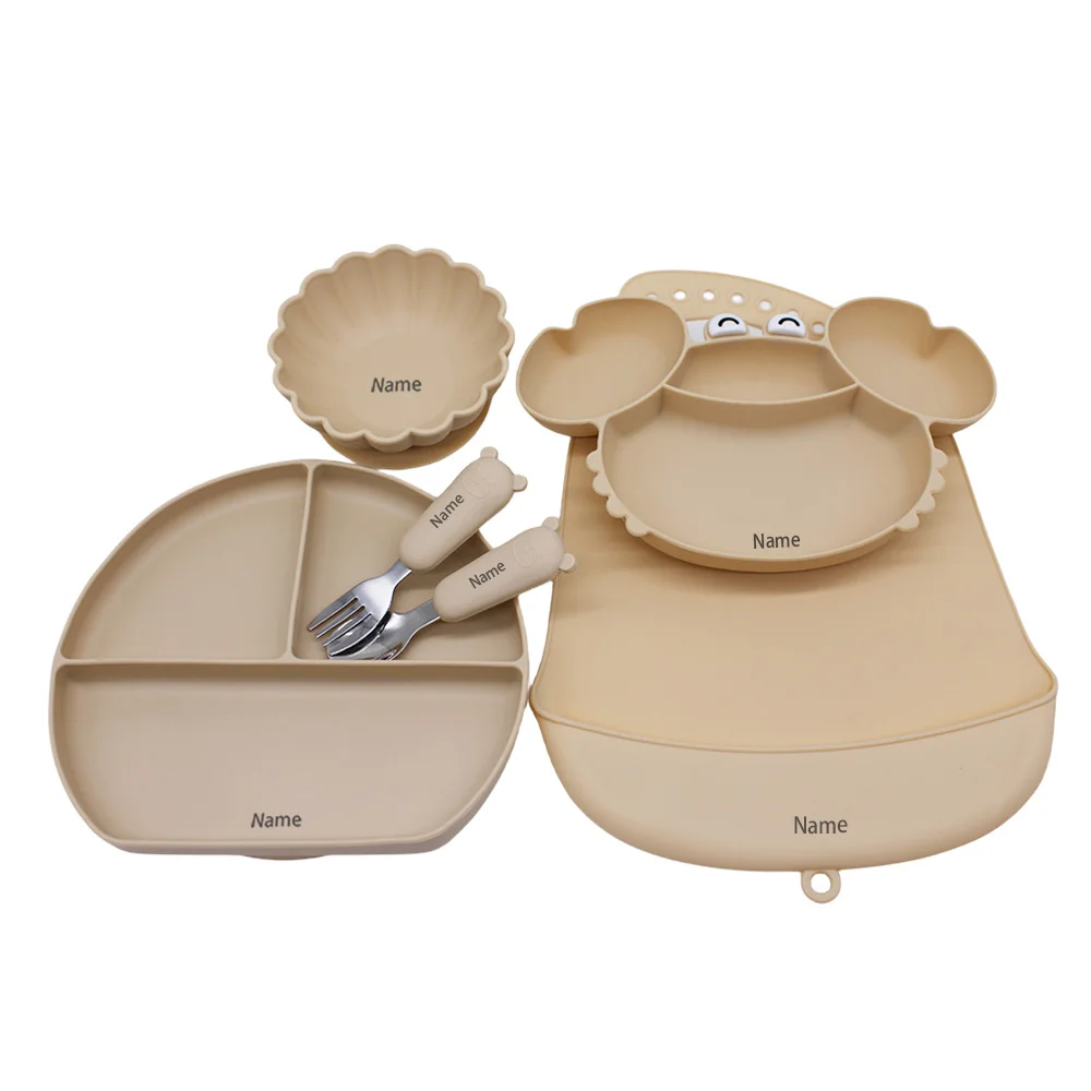 6-Piece Silicone Tableware Set with Free Name Engraving Creative Gifts Customized for Boys and Girls