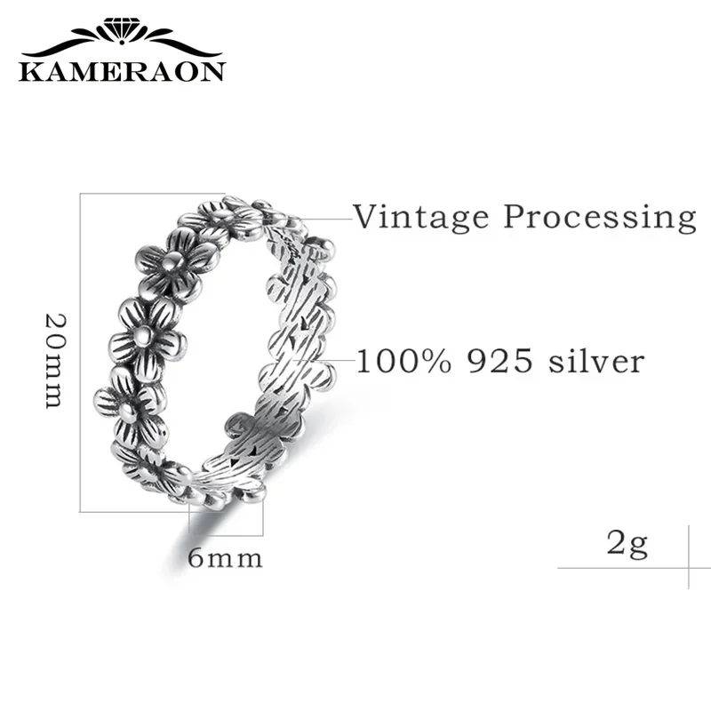 Silver Ring 925 Silver Small Daisies Ring For Women Flower Vintage Processing Real Sterling Silver Boho Accessories Minimalism Jewelry