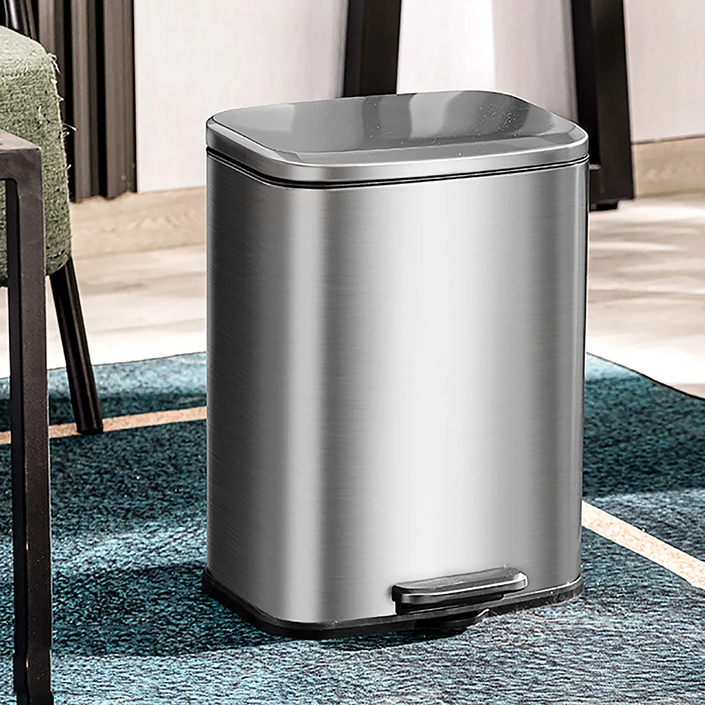 H+lux Small Trash Can with Lid Soft Close, Foot Pedal Round Bathroom  Garbage Can with Stainless Steel Removable Inner Wastebasket,  Anti-Fingerprint