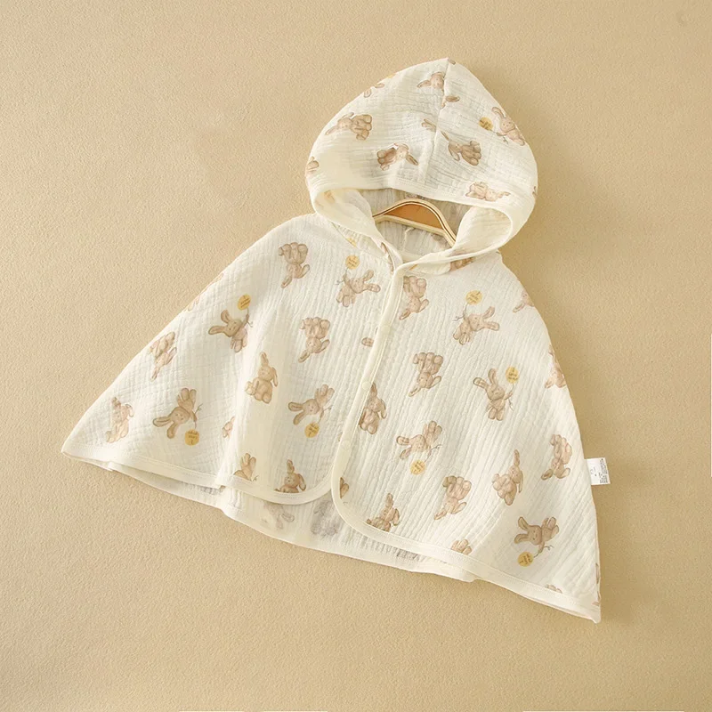 Summer Baby Cloak Sun Protection Hooded Cloaks Cute Bear Bunny Print Kids Clothes for Boy Girl Breathable Outdoor Sunscreen Coat