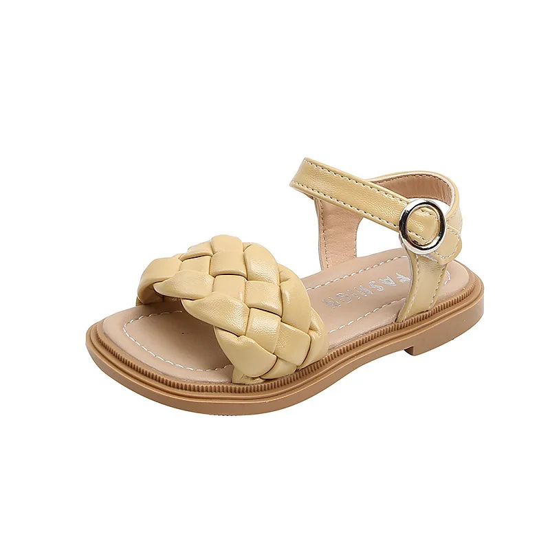 Fashion Design Girls Sandals Summer Children Beach Shoes Girls Open-toed Sandals Soft PU Leather Flat Knitted Sandals For Girl 5