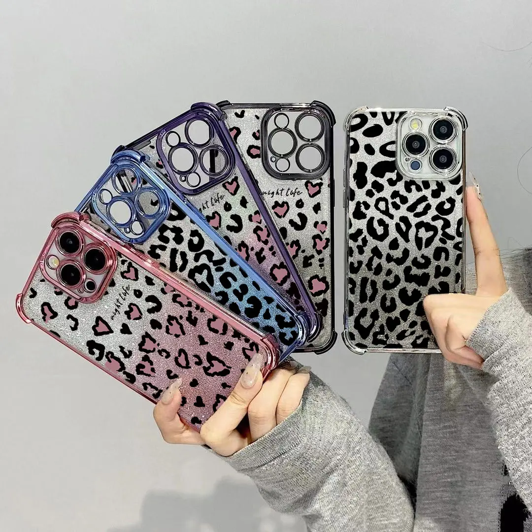 INS Brown Leopard Print Plating Anti-Fall Phone Case