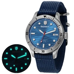 BERNY Men Automatic Divers Watch PT5000 Movemen 20ATM Waterproof Luminous Sapphiret Mechanical Sport Wristwatch Diving for Men