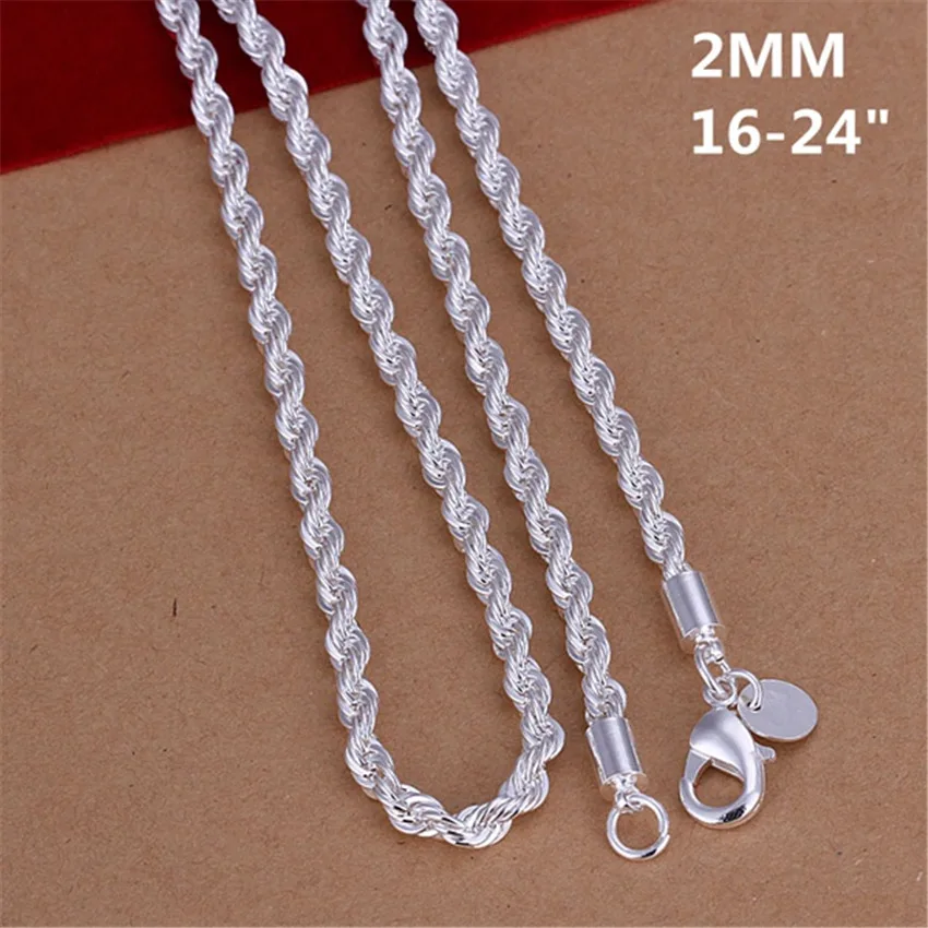 16-24inch for Women Men Beautiful Fashion 925 Silver Color Charm 4MM Rope Chain Necklace Fit Pendant High Quality Jewelry 2
