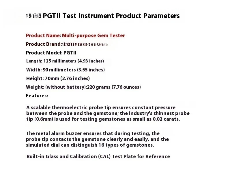 Gem Tester PGT II Colored Gemstone Testers Estimator Display Gemological Testing