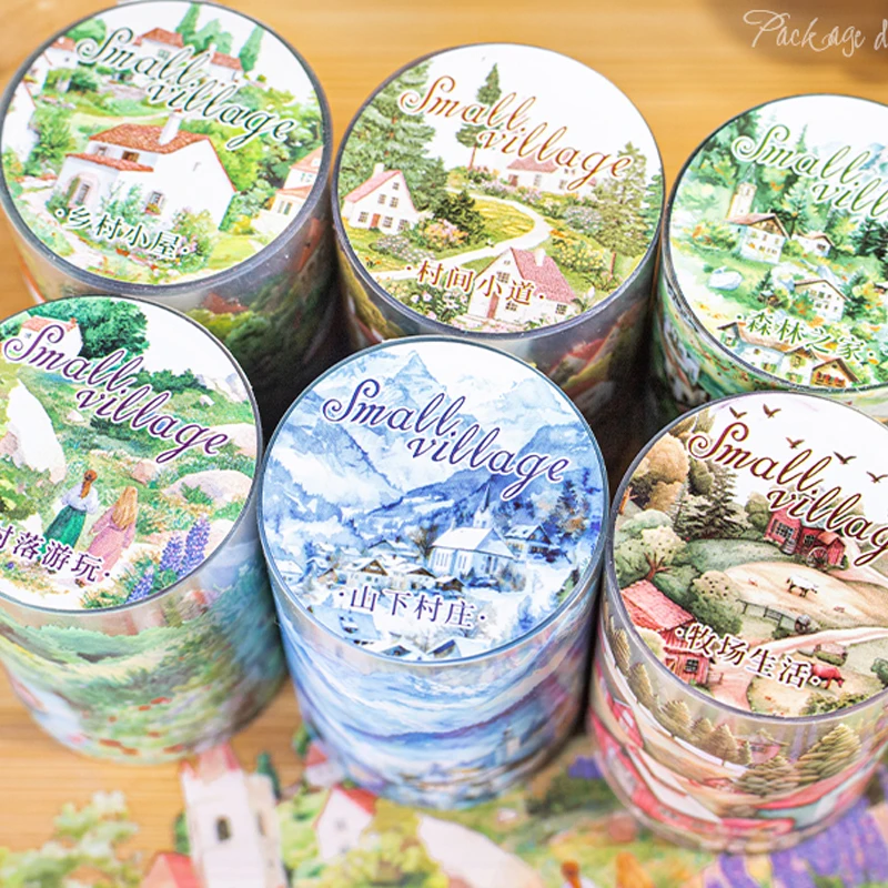 3Rolls/bag Little village series landscape theme tape handbook material beauty tape DIY notebook cell phone case 4