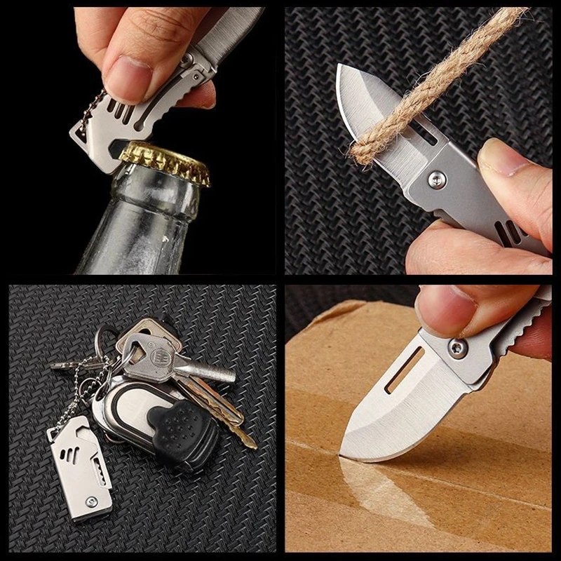 Mini D2 Steel Pocket Knife Camping Equipment Folding Edc Survival Pocket Knife Keychain Self-defense Keyknife Keychain Pendant
