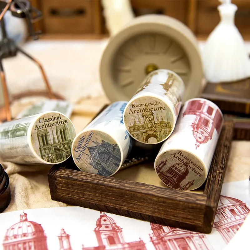 

Винтажная Маскировочная лента Washi для дворцового здания, декоративные ленты в стиле ретро для художественного Ремесла, журнала, планировщика, скрапбукинга