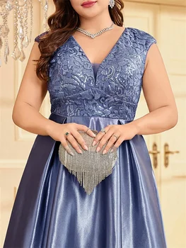 فستان سهرة فاخر من الساتان بدون أكمام مقاس كبير أنيق طويل ترتر لصق على شكل حرف a لحفلات الزفاف الرسمية وحفلات الكوكتيل 6