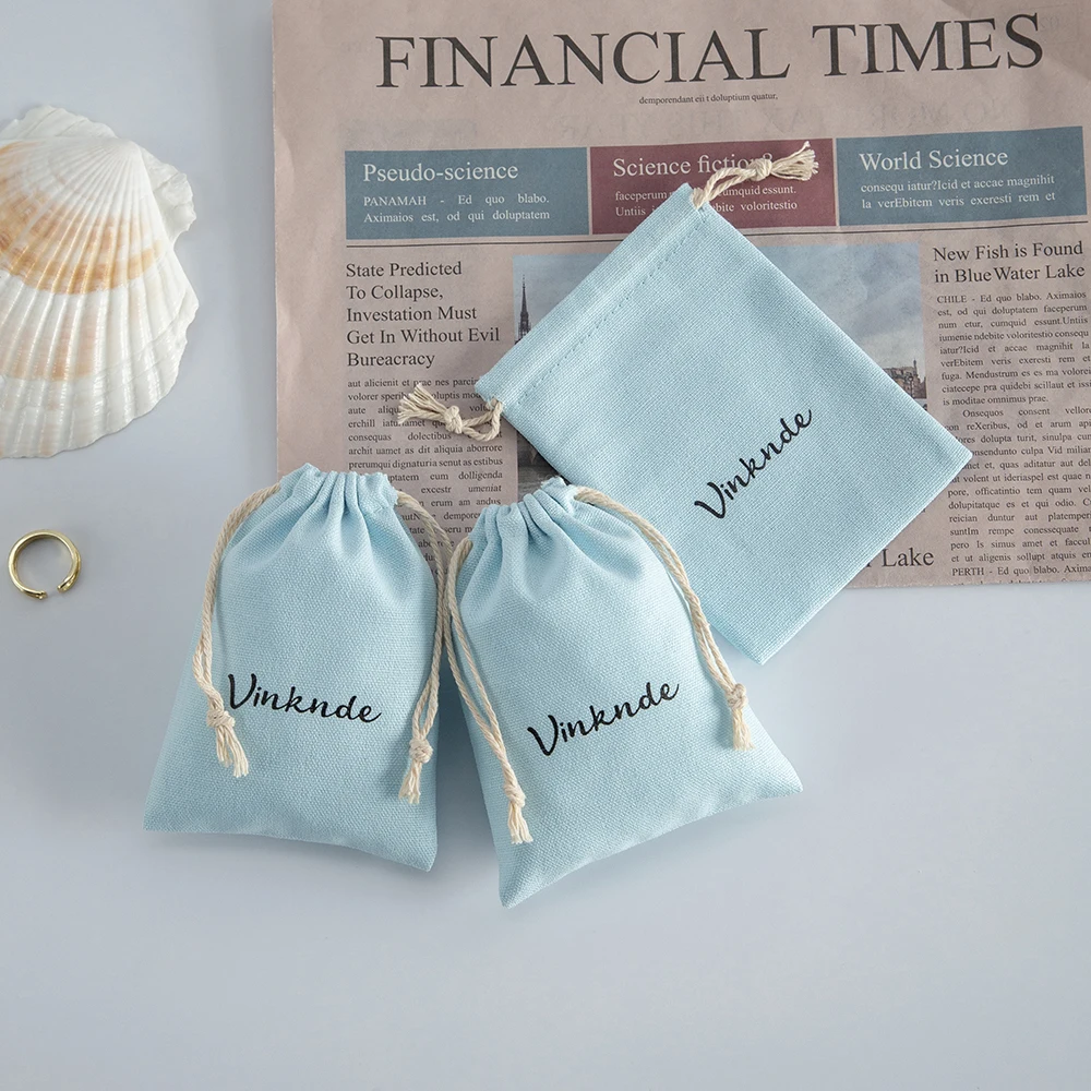 100pcs/lot Small Cotton Bags Custom Logo 8x10cm Wedding Christmas Drawstring Gift Pouches Charms Earrings Jewelry Packaging Bags
