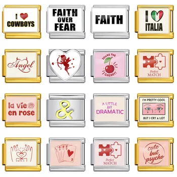 Fashion English Words Faith Finger Rose Ciao Bella Fear Italian Link Fit 9mm Jewelry Making DIY Stainless Steel Charm Bracelet 1