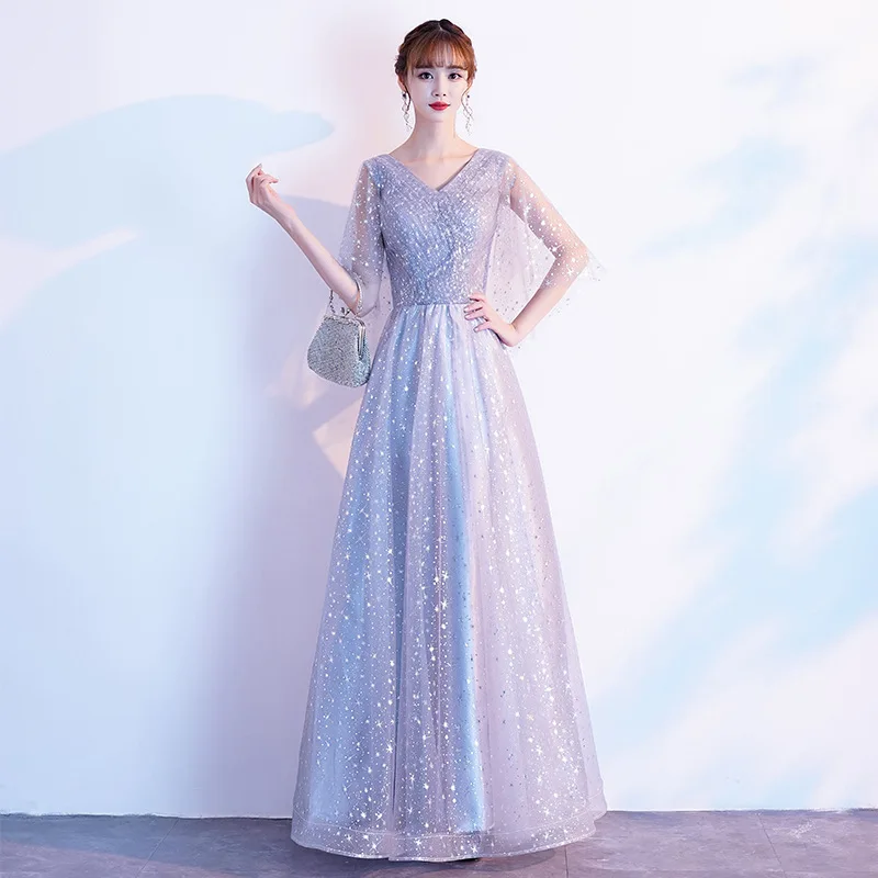 

Hong Hu Women's Evening Dress Choral Costume 2024 Starry Sky Host Performance Banquet Sequined Student Choir Long Debut Gown For