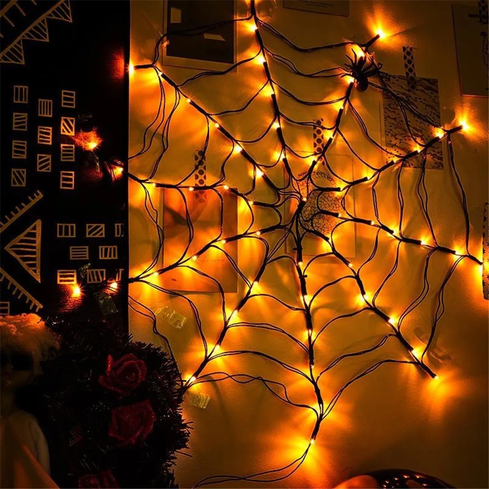 Halloween-Spinnennetz-Licht mit 70 LEDs, wasserdicht, schwarzes Spinnennetz-Licht, Halloween-Party-Dekoration für Haus, Hof, Bar, Spukhaus_voghion.com
