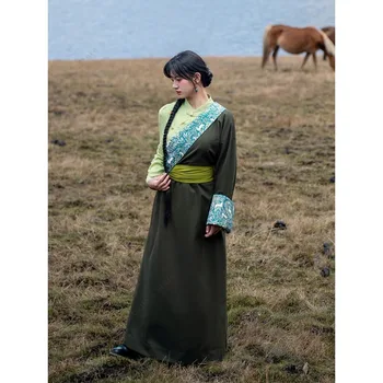 Abito tradizionale tibetano Kham Colletto incrociato Abbigliamento etnico Chuba Abito Lasha Tibet Abbigliamento etnico casual Abiti orientali da donna 1