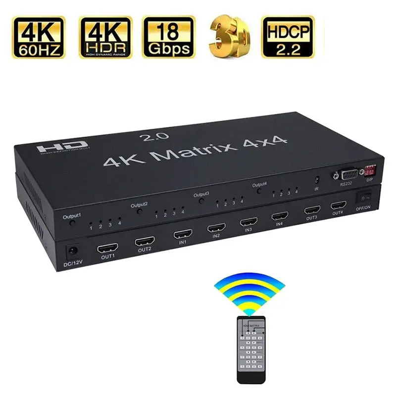 

Матричный видеопереключатель 4x4, сплиттер 4K @ 60 Гц для HDMI Матрицы с аудио 4 в 4 выходами 1080p для камеры, ноутбука, ПК, телевизора