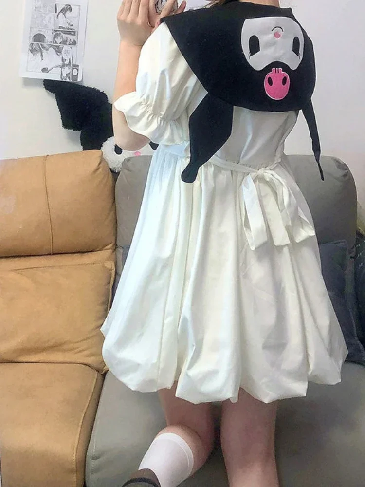 

Summer Kawaii Lolita Dress Women Sweet Preppy Style Short Dresses Bow Sailor Collar Cartoon Japanese Female Robe Short Sleeve