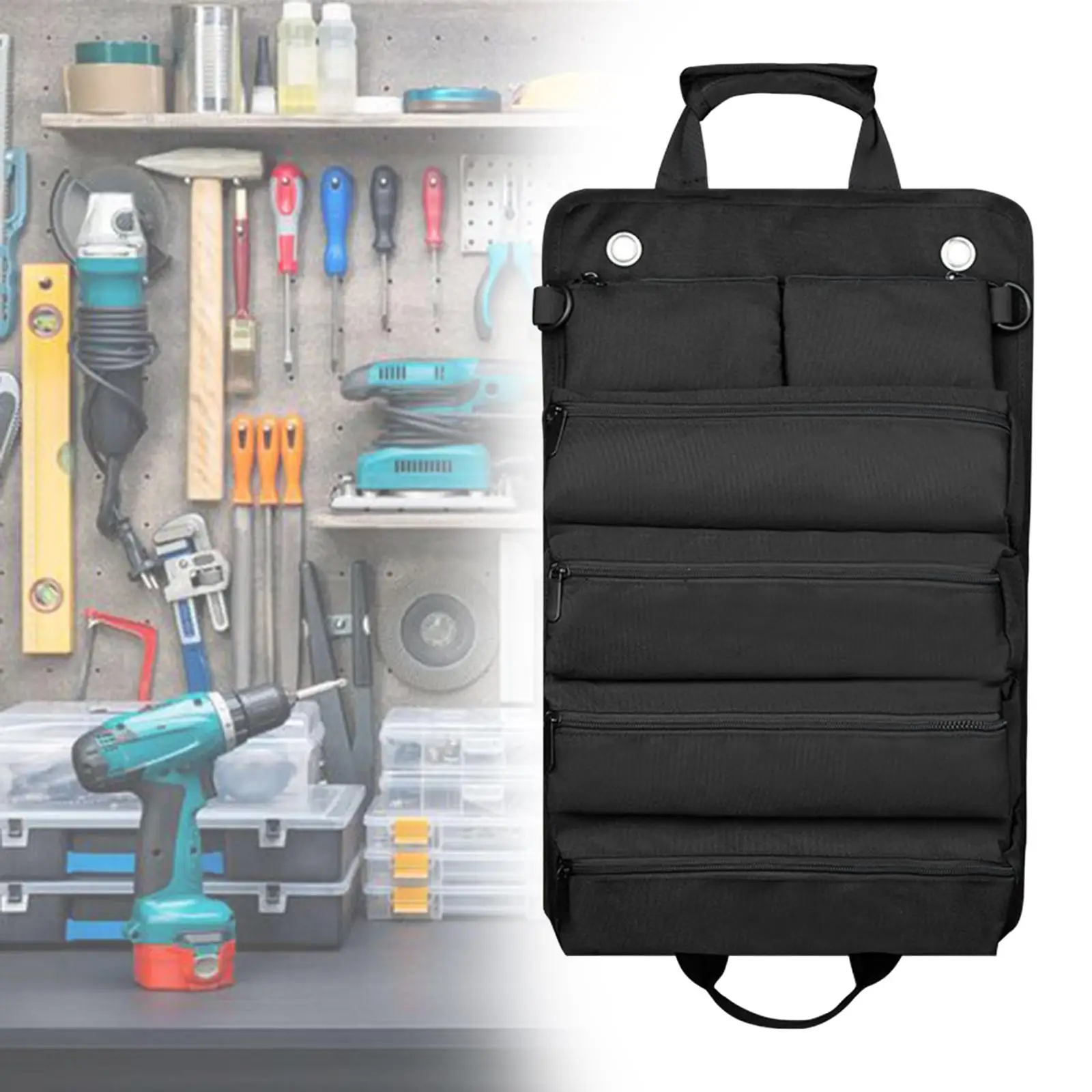 

Multifunctional Roll up Tool Bag Large Capacity Hanging Tool Zipper Carrier Tote Electrician Kit Hand Tool Tote Bag for Hiking