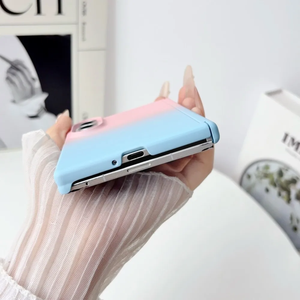 Wide Gradient Dual Color Phone Case with Axis Hinge Protection - Shockproof Hard Shell Back Cover