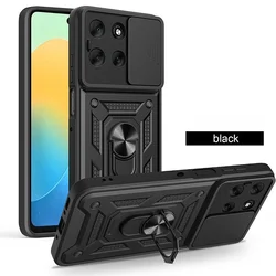 Durable Armor Case with Lens Protection and Stand Holder for Motorola Moto G55 (SJ - Black)