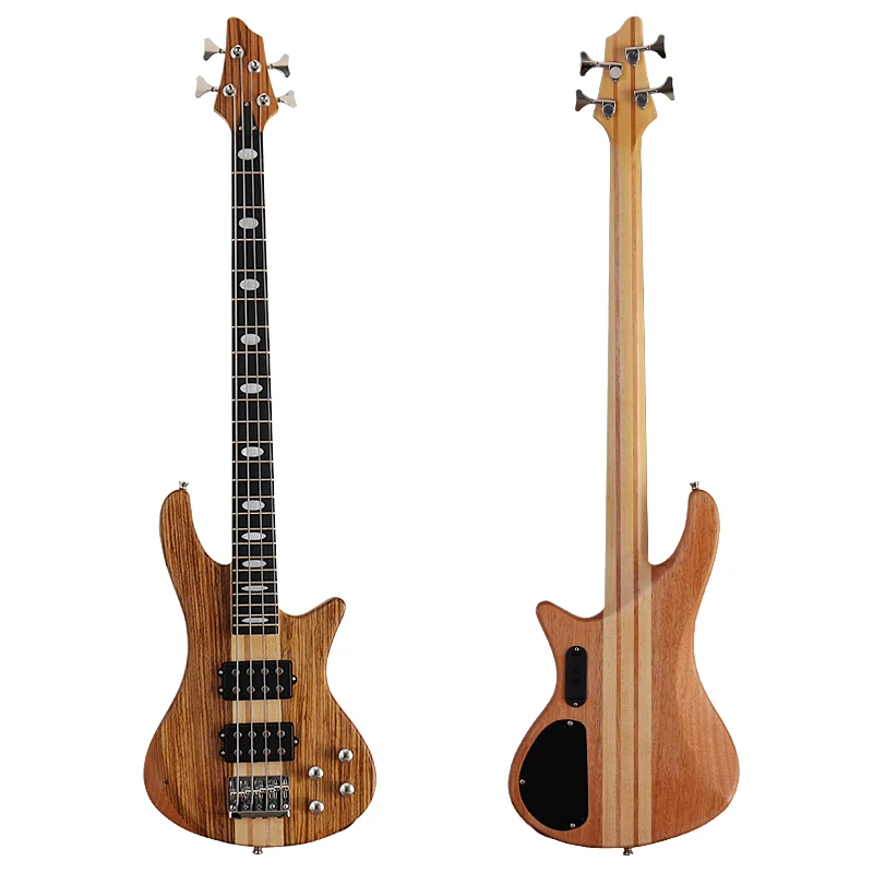 Electric Bass Guitar Active Bass Guitar 5 String Neck Through 4 String 43 Inch Electric Bass Guitar Solid Okoume Body Natural Color Zebrawood Top