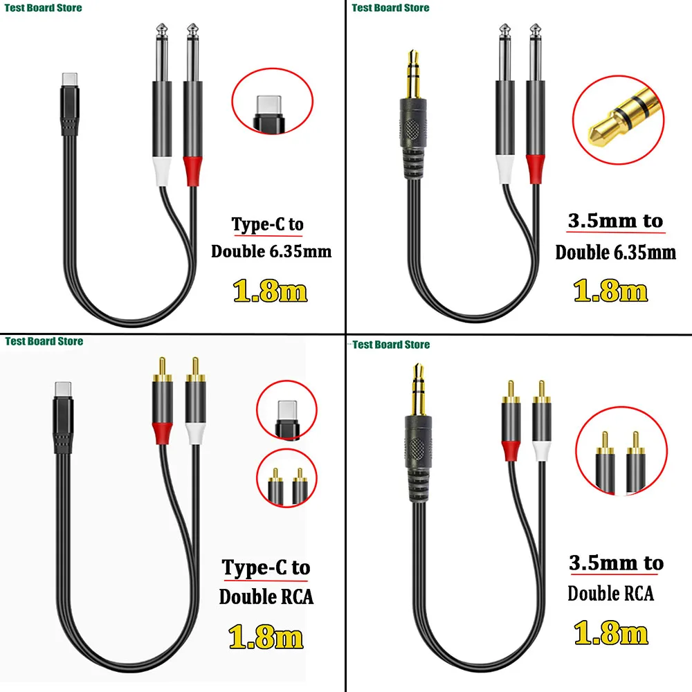 Premium Dual 6.35mm to 3.5mm Type C/RCA Mono Audio Cable - 1.8m