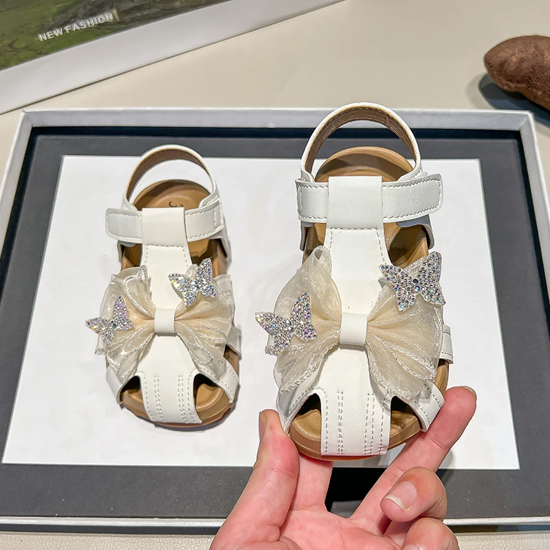 Soft Sole Toddler Beach Sandals for Girls with Ribbons