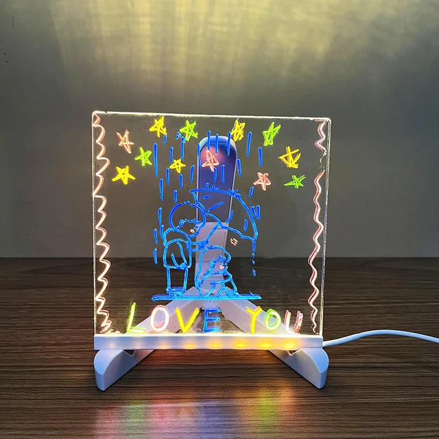 Led Note Board with Colors Led Night Light Note Board Usb Children Drawing Board  Erasable Neon Sign Clear Glass Writing Board - AliExpress