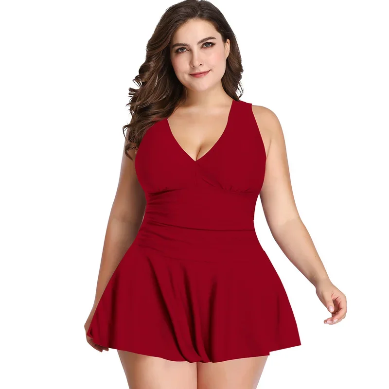 2022 Plus Size 5XL Swimwear Woman Bikini Swimsuit V-neck Black Blue Two Piece Bathing Suit Large Swim Dress Tankinis