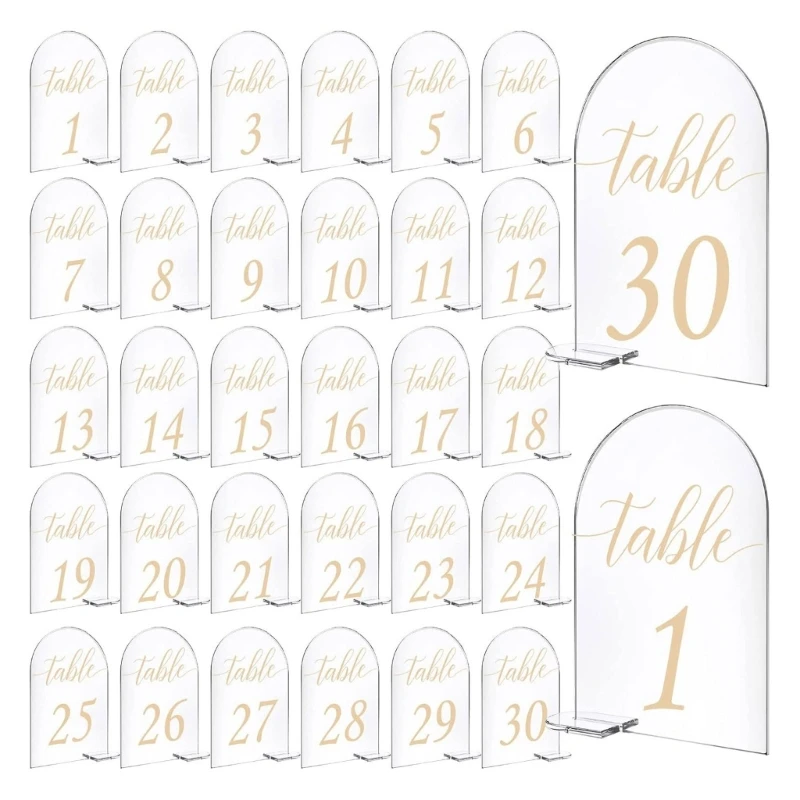 

30pc Arched Acrylic Sign 1-30 Table Signs Clear Table Number Display Stand Decor Dropship